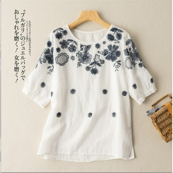 Rakuten - ブラウス シャツブラウス レディース 春 リネンシャツ リネン ロングシャツ 半袖 シャツブラウス 夏 綿 麻 トップス 春 夏 着心地 tシャツ 大人 綿麻 刺繍 肌触りいい シンプル 春 夏 通勤 着痩せ 大人 可愛い 通気性 柔らか カジュアル風 着回し 体型カバー 送料無料