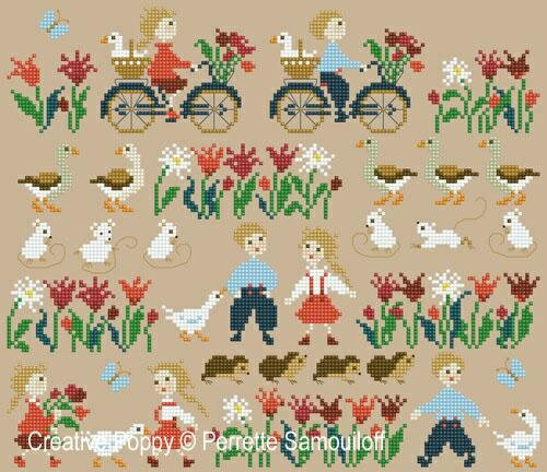 Happy Childhood, The geese・クロスステッチ 図案 チャート 刺繍 手芸*Perrette Samouiloff*ペレット サモイロフ