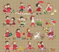 樂天商城 - Happy Childhood collection - Red・クロスステッチ 図案 チャート 刺繍 手芸*Perrette Samouiloff*ペレット サモイロフ