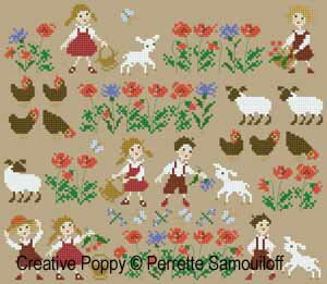 Happy Childhood, The sheep・クロスステッチ 図案 チャート 刺繍 手芸*Perrette Samouiloff*ペレット ..