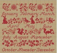Red sampler calendar・クロスステッチ 図案 チャート 刺繍 手芸*Perrette Samouiloff*ペレット サモイロフ