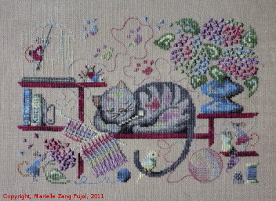 ☆クロスステッチ・チャート ☆Filigram“Knitting Cat” ☆デザインサイズ　144W×99H ☆英語表記