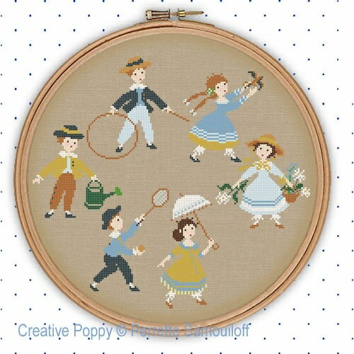 Victorian Children playing in Summer・クロスステッチ 図案 チャート 刺繍 手芸*Perrette Samouiloff*ペレット サモイロフ