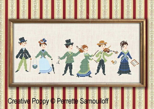 ☆クロスステッチ・チャート☆Perrette Samouiloff”Walk in the park - 1900s Fashion”☆ステッチカウント217W×71H ☆英語表記