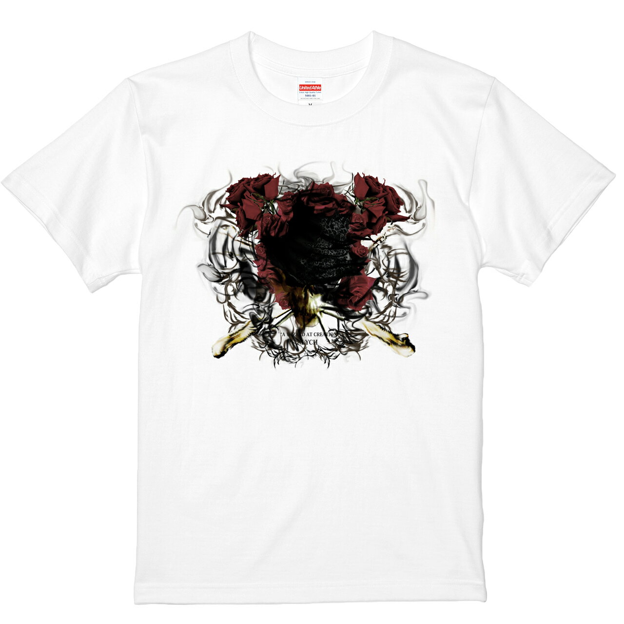 樂天商城 - グラフィック 半袖Tシャツ スカル 薔薇 ローズ バンドTシャツ クルーネック プリント メンズ レディース ユニセックス 白 ホワイト