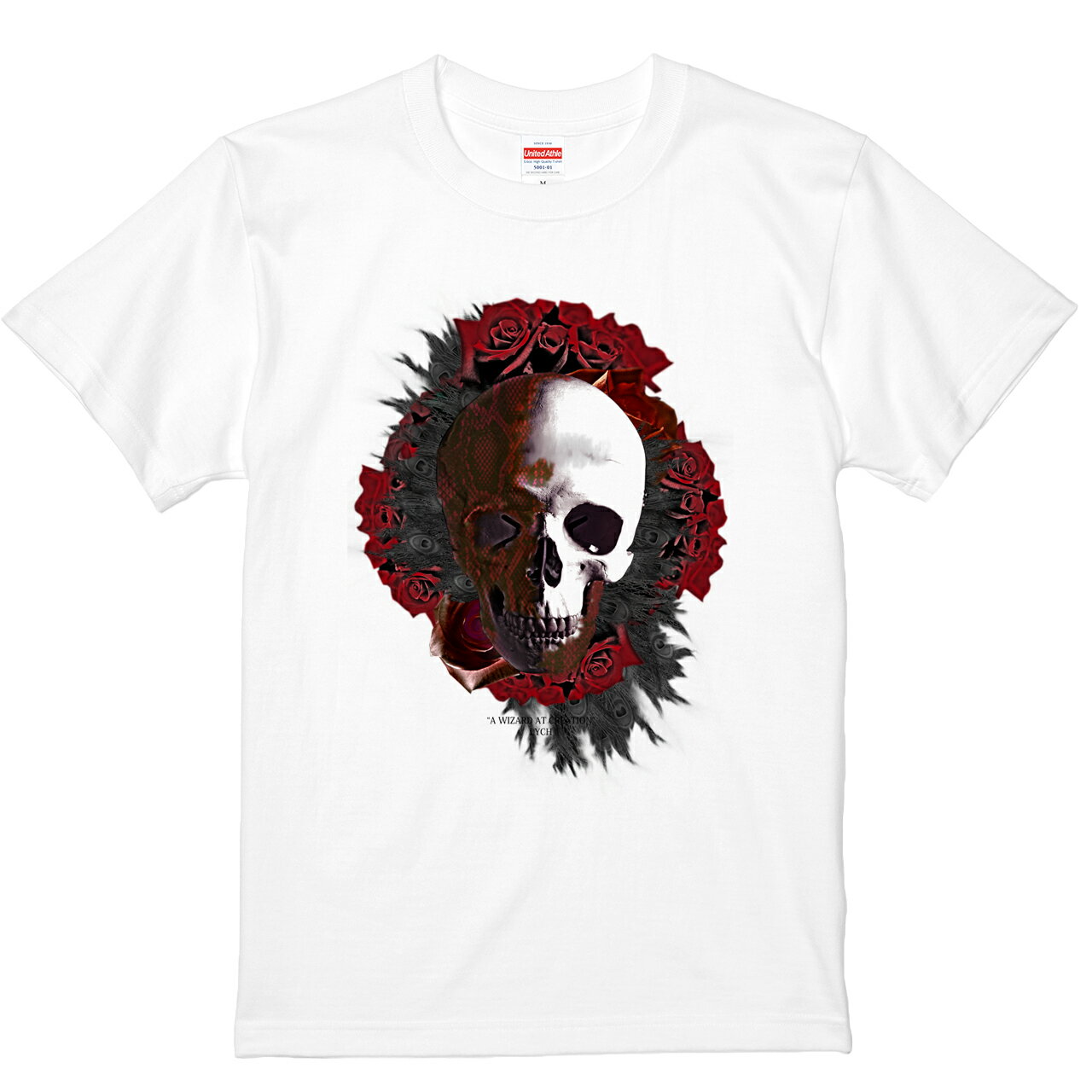 樂天商城 - グラフィック 半袖Tシャツ 薔薇 ローズ スカル 髑髏 バンドTシャツ クルーネック プリント メンズ レディース ユニセックス 白 ホワイト
