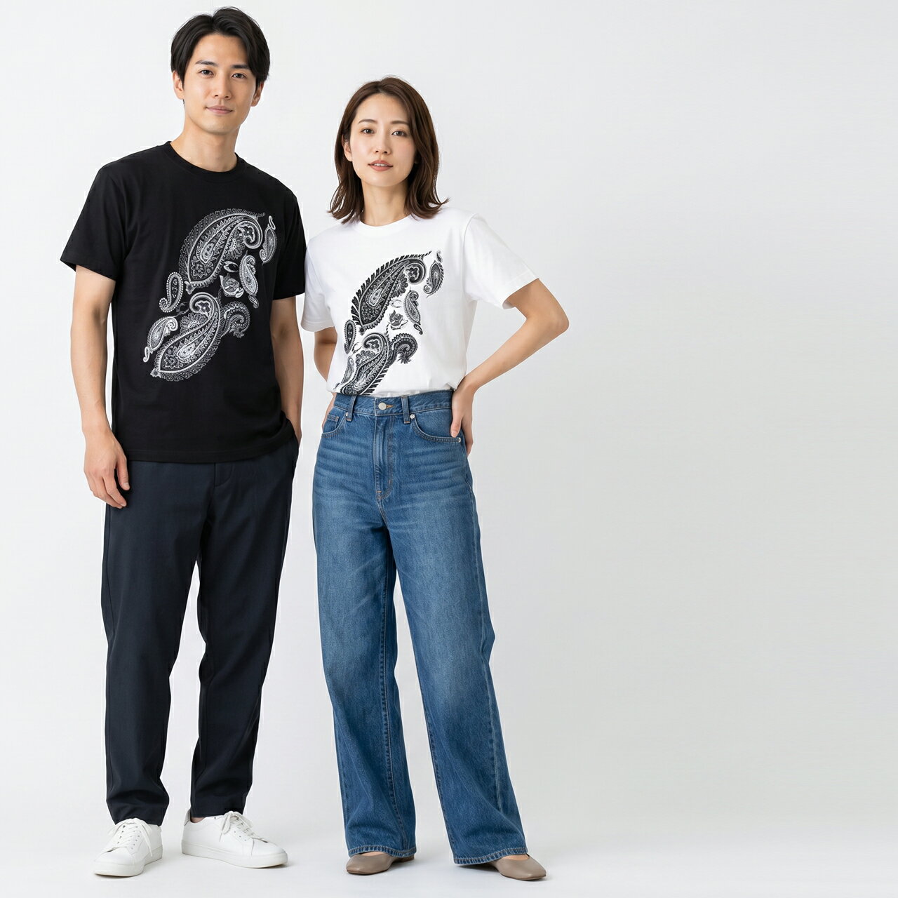 樂天商城 - グラフィック 半袖Tシャツ ペイズリー クルーネック プリント メンズ レディース ユニセックス 白 ホワイト 黒 ブラック