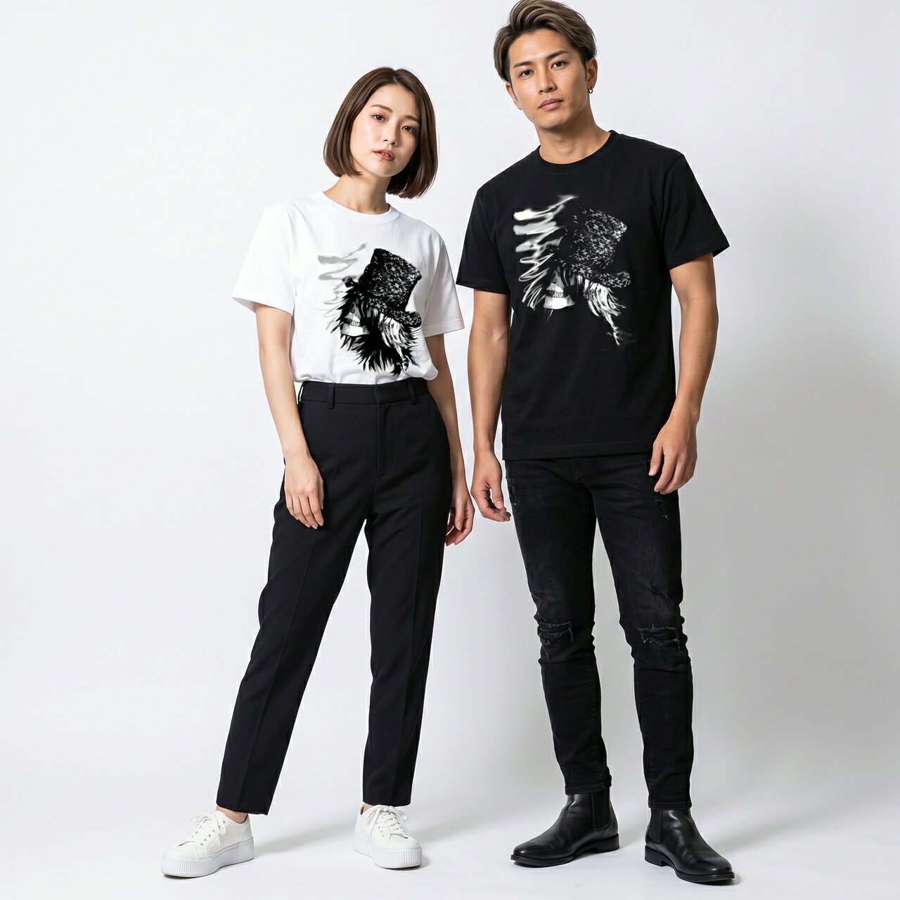 樂天商城 - グラフィック 半袖Tシャツ スカル 煙 タバコ クルーネック プリント メンズ レディース ユニセックス 白 ホワイト 黒 ブラック