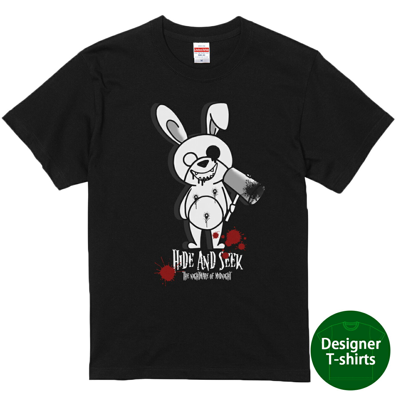 Rakuten - グラフィック 半袖Tシャツ クルーネック うさぎ プリント メンズ レディース ユニセックス 黒 ブラック