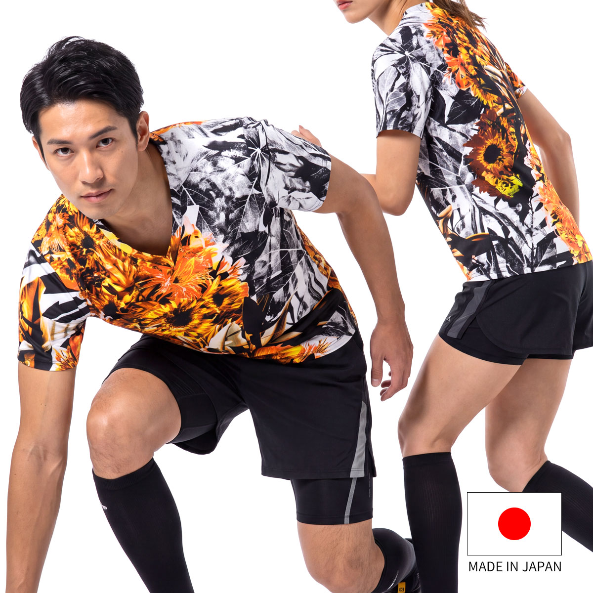 　　　　　　　　　　　　　　　　別カラーブルーグリーンレッド■Performance Art Wearシリーズストレスフリーコンフォートシステム、高機能ストレッチ素材を使用。編み目ループの方向性を自在にコントロールする、旭化成せんい独自のダイアモンド構造組織によりパフォーマンスを的確にサポート。少ない力で縦にも横にも自在に伸び、優れた回復性で体の大きな動きにも安定した着圧をキープする高次元ファブリック。登山やトレイルランニング、ハイキングはもちろん、普段使いまで快適に着られる高機能素材です。登山道を歩いていると、ふと目に入る花や葉。岩の間から顔を出す小さな花。風に揺れる葉。足元いっぱいに広がる植物。そして、山の中でしか出会えない色や形。そんな「山を歩いていると出会う景色」をモチーフに、花や葉のグラフィックを大胆な総柄で表現しました。物の生命感を感じさせる色彩と、モノトーンのグラフィックを組み合わせることで、自然の美しさと山の力強さを一枚のTシャツに。山で見つけた一輪の花が、帰ってからもその日の景色を思い出させてくれるように。登った時の感動を、日常へ持ち帰るブランドです。プリント、裁断、縫製はすべて日本国内で実施。大量生産ではなく、一着ずつ丁寧に　仕上げています。ポリエステル86％ポリウレタン14％■サイズ　　　 S　 M　 L　 XL着丈　63　65　67　69身幅　45　47.5　50　52.5肩幅　40　42　44　46袖丈　19.5　20.5　21.5　22.5▼サイズ選びのコツ普段着用されているTシャツを測って頂き、それに近いサイズをお選びいただく方法がオススメです。▼注意事項ご覧頂いている環境によって、実物の色と若干異なる場合がございます。MADE IN JAPAN