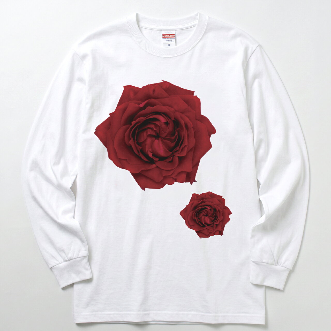 グラフィック 長袖Tシャツ クルーネック プリントTシャツ ローズ 薔薇柄 バンドT メンズ レディース ユニセックス 白 ホワイト