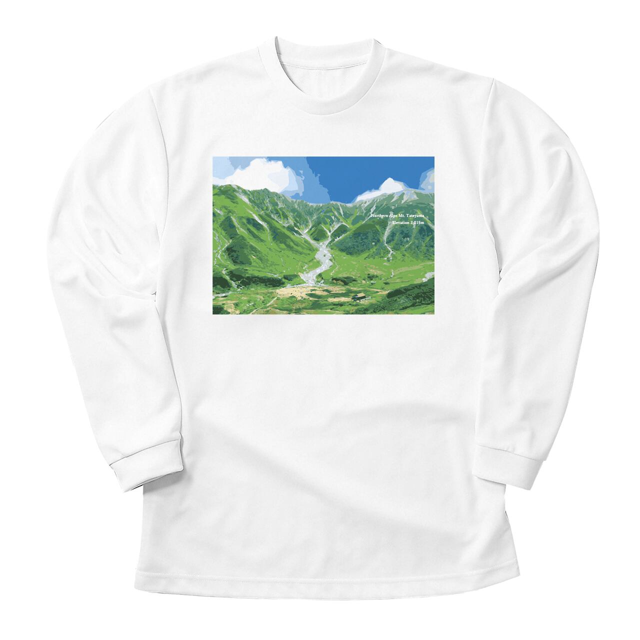 Rakuten - 立山 夏 北アルプス 長袖Tシャツ ホワイトー ドライ 吸水速乾 山 登山 山のイラスト クルーネック Tシャツ