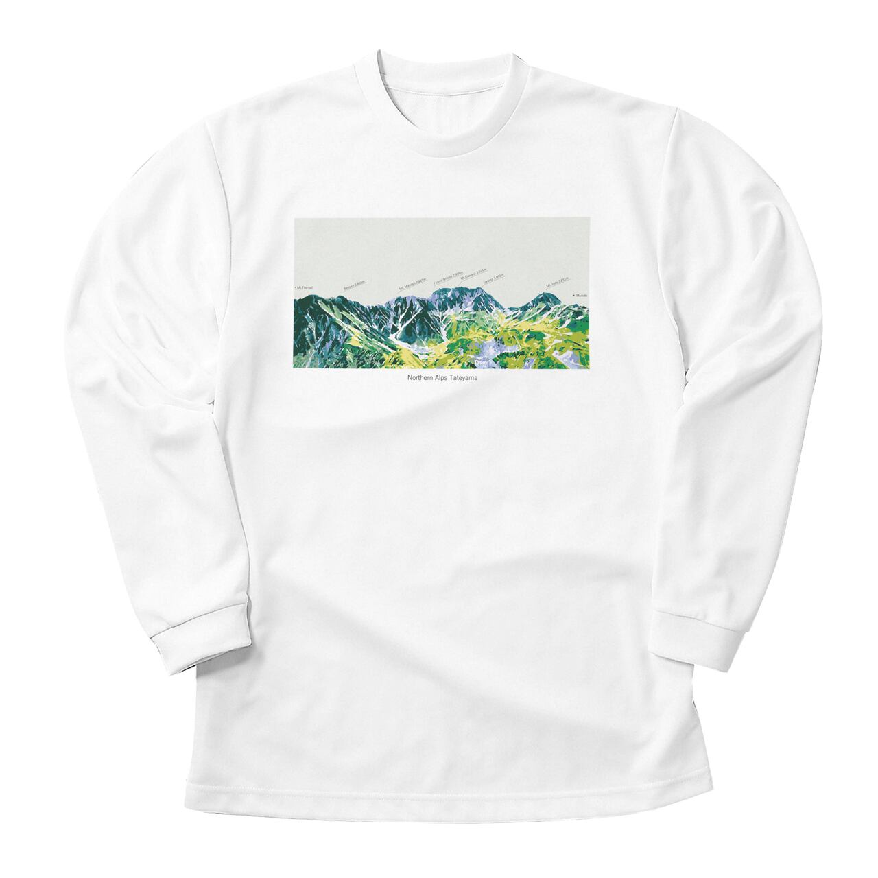 Rakuten - 立山 長袖Tシャツ ホワイト ドライ 吸水速乾 山 登山 山のイラスト クルーネック Tシャツ