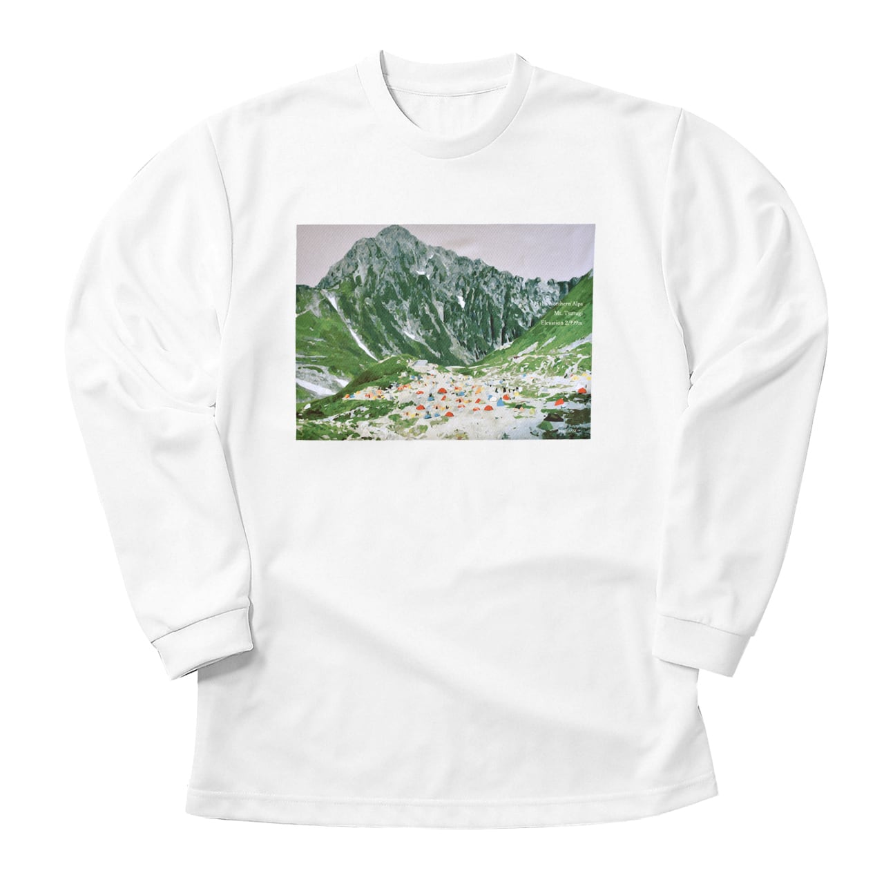 Rakuten - 剱岳 長袖Tシャツ ホワイト ドライ 吸水速乾 山 登山 山のイラスト クルーネック Tシャツ