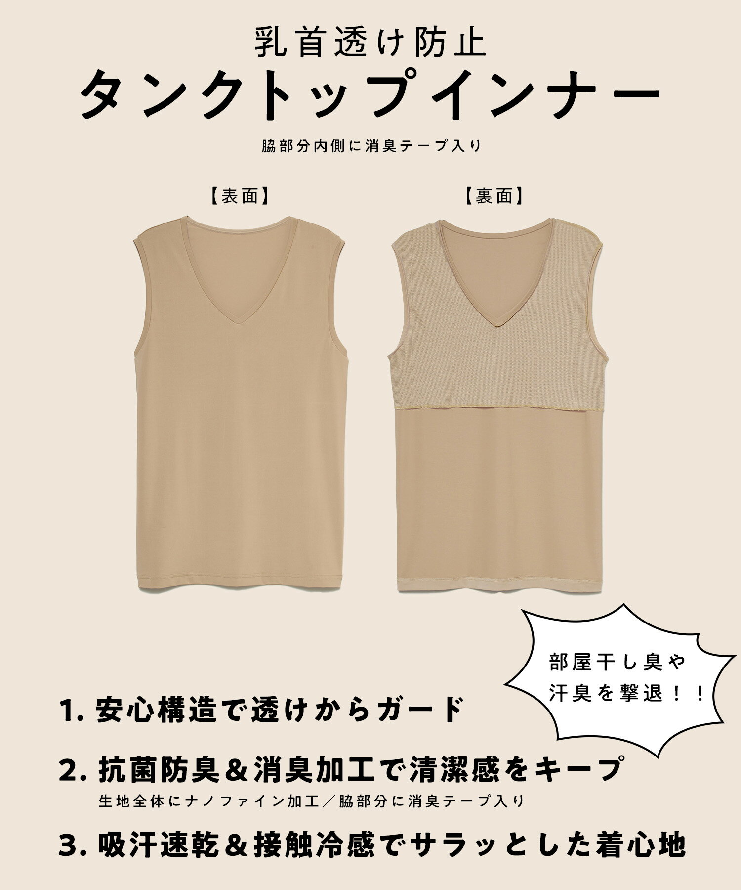 【MAX20％OFFクーポン！5/16 9:59まで】【KEEPGUARD】乳首透け防止Tシャツ（ノースリーブタイプ）メンズ インナー タンクトップ 吸汗速乾 ナノファイン加工 制菌加工 消臭テープ 防臭 透けガード インナーシャツ 黒 白 ベージュ M L LL 3