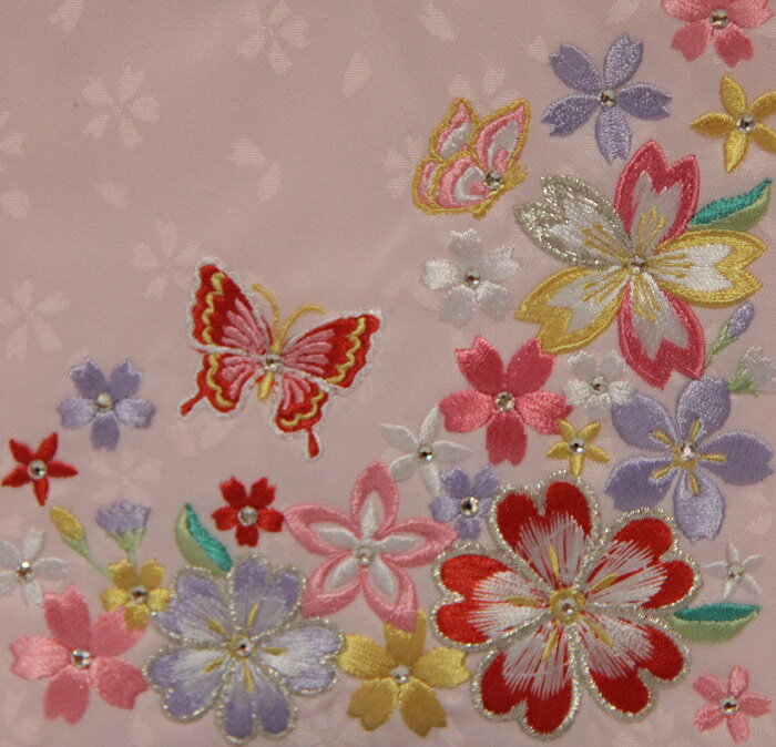 名前旗　女の子用　風花　3444　小　高さ39センチ　ウスピンク生地　名前糸ローズピンク　ピンク房　イミテーションジュエリー付き　スタンド式　雛人形　ひな人形　刺繍入り　シシュウ　ひな祭り　三月　女子　節句用品　名前入れ　旗