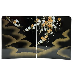 アウトレット品 雛人形 三月屏風 屏風のみ 10号 44A-312(黒)雲に桜 二曲屏風 飾り幅45～50cm (23a-ya-0062) インテリア ディスプレイ 見切処分品