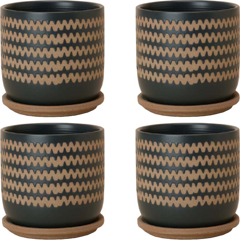 花・観葉植物用ポット インナ 15 G ceramic （4個入り） 40110 受皿付き （代引き不可） 小型ポット プ..