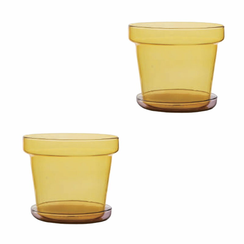 花・観葉植物用ポット ブローグラスポット 11 イエロー/パープル glass （2個入り） 93112 受皿付き （..