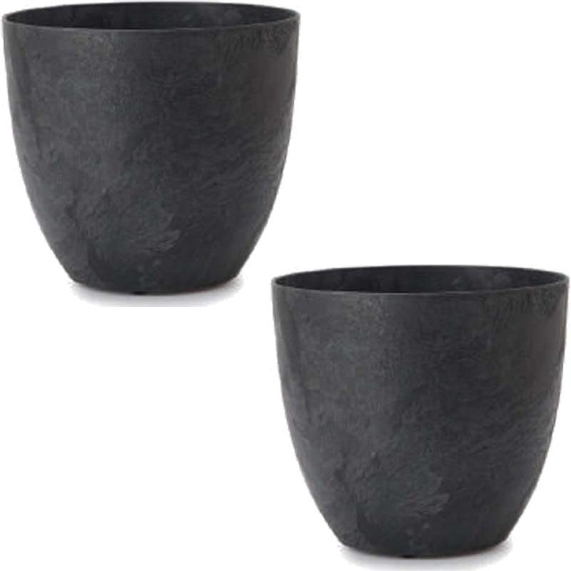 花・観葉植物用ポット アートストーン ラウンド L 38 ブラック（2個入り）ar-002k38e [KTp227] 中型ポ..