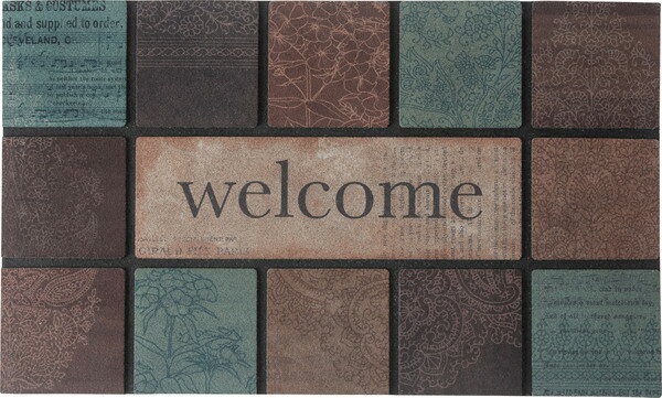 ドアマット LFS-753F ブラウン チェック花柄 玄関マット ドアマット 水洗い可 モダン 北欧 おしゃれ レトロ ヴィンテージ アンティーク ずれにくい ゴム 滑りにくい 薄い 薄型 室内 敷物