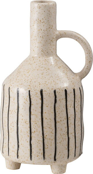 樂天商城 - フラワーベース　CLY-73IV　アイボリー　花瓶 花びん かびん フラワースタンド 陶器 北欧 おしゃれ ドライフラワー シンプル 艶 生花 枝物 卓上 床置き 陶器製 和モダン モダン レトロ ベーシック 取っ手付き 高さ27.5cm ストライプ ボーダー スリム