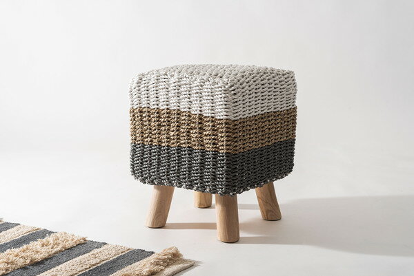 スツール　SLY-007　椅子 イス 天然木 チーク パンダンリーフ 四角 おしゃれ モダン ナチュラル 編み込み リビング キッチン 寝室 腰掛け