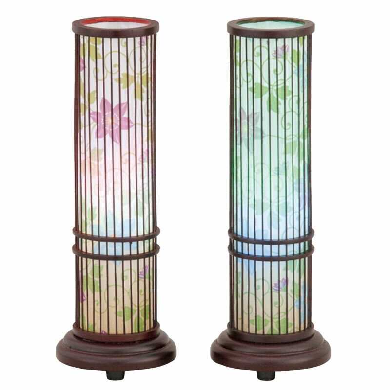 盆提灯 岐阜提灯 置き提灯 創作提灯 夢灯りクレマチス 竹製 2個セット 高さ28cm (P18)(2116) 七色LED 電気コード式 初盆 新盆 お盆