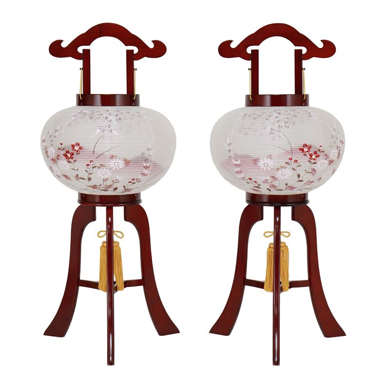 盆提灯 八女提灯 置き提灯 ミニ行灯 美奉絹二重対絵 （2個セット） 10号 高さ70cm （P33)(8477-10359w) 電気コード式 初盆 お盆