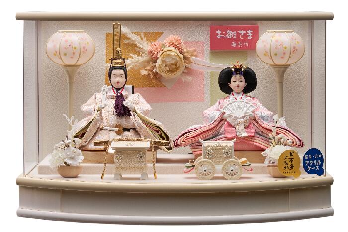 ひな人形 ひな祭 雛人形ケ－ス つむぎ小三五親王飾クリーム v253-272 アクリルケース コンパクト 軽量 桃の節句 送料無料