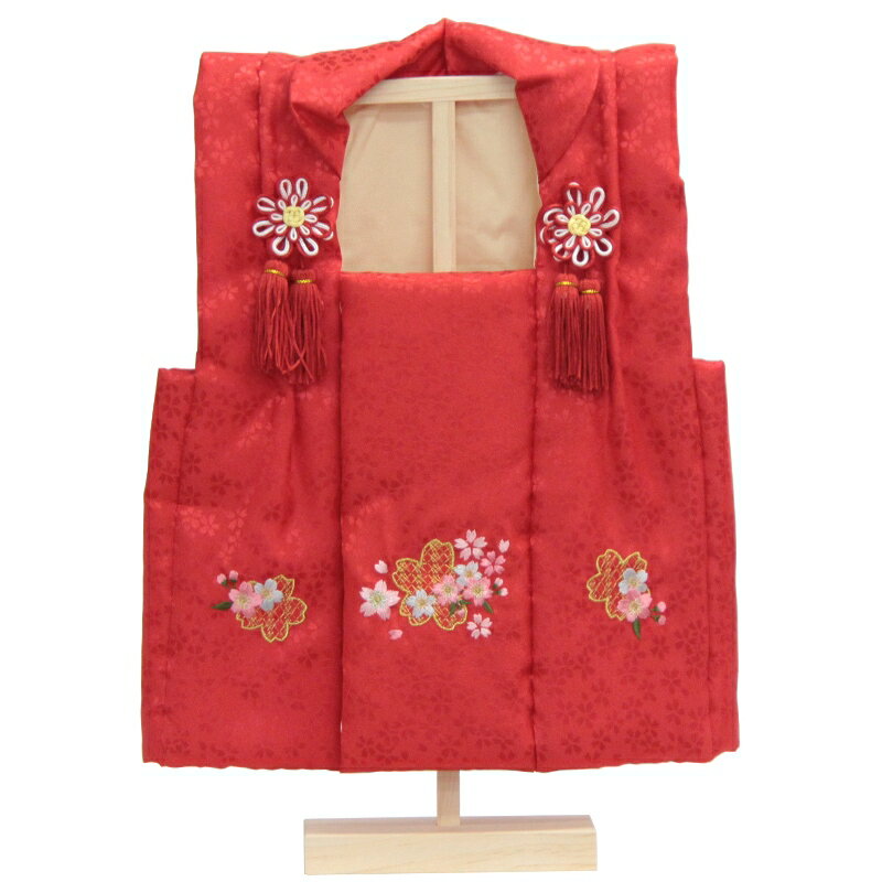 被布着 赤 桜刺繍 [1～3才用] エリ丈43cm fz-aka スタンド付き 被布コート 雛人形 初節句 七五三 ひな祭り