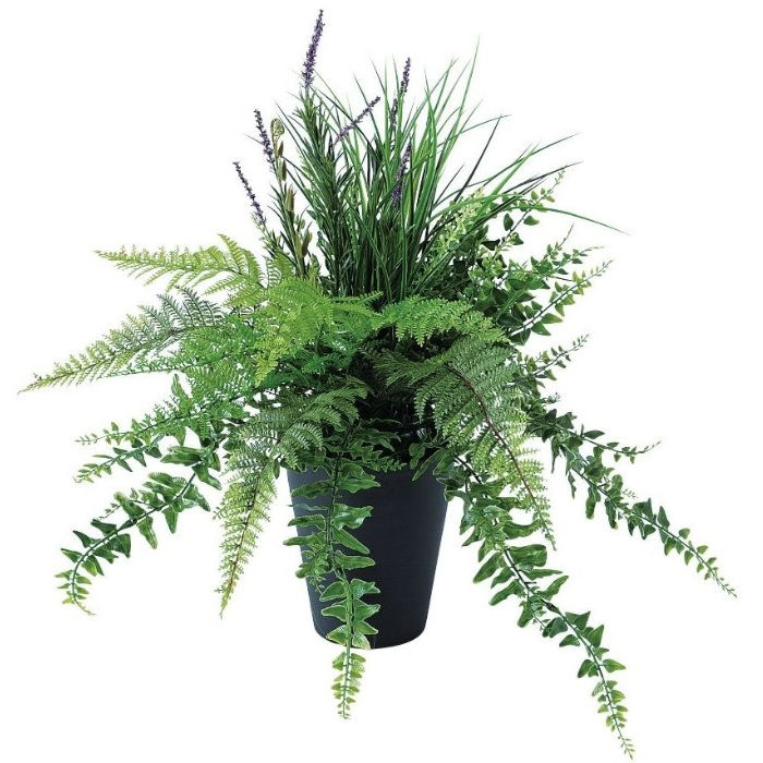 人工観葉植物 セージ MIX ブッシュ ポット付き 高さ50cm （P101-91653) （代引き不可） インテリアグリーン フェイクグリーン