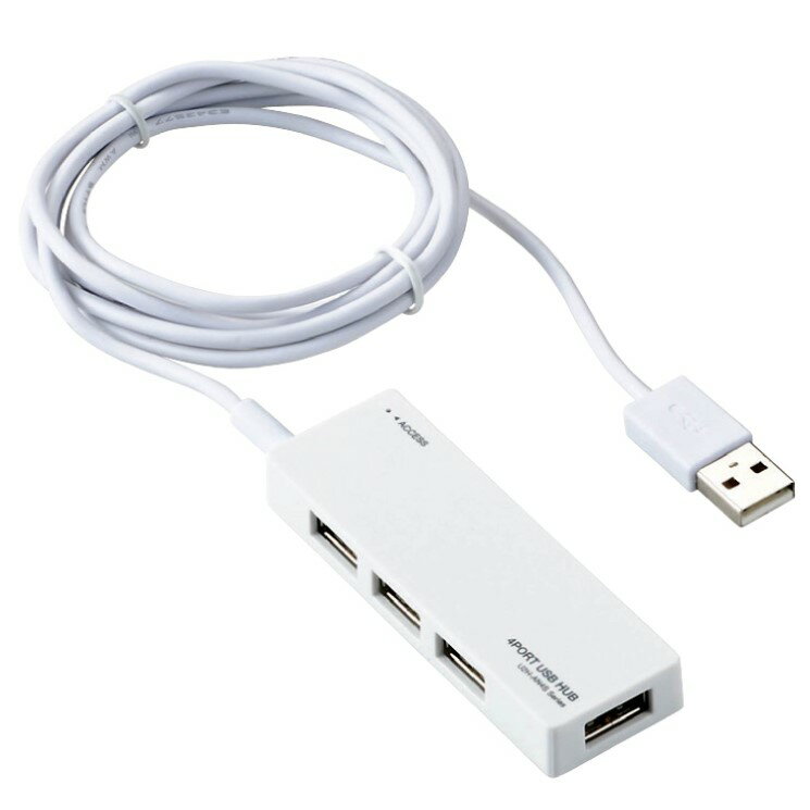 特徴 消費電力が大きなハードディスクドライブなどのUSB機器も安心して使える!ACアダプタが付いた4ポートUSB2.0ハブ。 カラー 概要 ■ACアダプターが付属するセルフパワー・バスパワー共用タイプの4ポートUSBハブです。 ■付属のACアダプターを接続してセルフパワーモードで使用することで、消費電力の大きなハードディスクドライブやDVDドライブなどを使用する時にも、安定した電源供給が可能です(※)。 ■※スマートフォンやタブレットの急速充電には対応しておりません。急速充電を使用される場合は、急速充電に対応したAC充電器を別途ご用意ください。 ■※付属の専用ACアダプター以外を使用しないでください。 ■フロントの3ポートに加え、サイドに1ポートを装備しており、幅広のUSB機器を接続するのに便利です。 ■通信状態を確認できるLEDランプが付いています。 ■収納・持ち運びに便利なケーブル一体型です。 ■ケーブル長は、ゆったり接続できる1.5mです。 ■本製品はUSBポートを増設するための製品です。本製品を使用してスマートフォン・タブレットを充電することはおすすめできません。 仕様 ■インターフェイス：USB2.0 ■コネクタ形状：パソコン側(アップストリームポート):USB Ax1/周辺機器側(ダウンストリームポート):USB Ax4 ■対応OS：Windows 11/10/8.1/7/Vista/XP、macOS Ventura 13/macOS Monterey 12/macOS Big Sur 11/Macintosh OS X 10.11 ※各OSの最新バージョンへのアップデートや、サービスパックのインストールが必要になる場合があります。 ■最大転送速度：USB2.0ハイスピード/480Mbps(理論値)、USB1.1フルスピード12Mbps(理論値) ■アップストリーム(パソコン側)ポート数：1ポート ■ダウンストリーム(周辺機器側)ポート数：4ポート ■USBケーブル方式：USB2.0 ■USBケーブル長：約1.5m(コネクターを除く) ■電源方式：セルフパワー ■供給可能電流：セルフパワー時:4ポート合計2,000mA(1ポート当たり500mA未満)バスパワー時:4ポート合計400mA(1ポート当たり100mA未満) ■DCケーブル長(付属ACアダプター)：約1.4m(コネクターを除く) ■カラー：ホワイト ■外形寸法：約幅82.5×奥行28.0×高さ11.0mm(ケーブルを除く) ■重量：約50.0g ■動作環境：温度5〜40℃、湿度30〜80%(結露なきこと) ■付属品：専用ACアダプター ■使用可能地域：本製品は日本国内の電源を想定して設計されていますので、日本国外ではご使用いただけません。 ■電気用品安全法：PSE適合(ACアダプター) ■保証期間：6カ月間 メーカー エレコム ELECOM 型番 U2H-AN4SWH 備考 ※お取り寄せ商品について:メーカーの欠品または生産終了時は、当店よりご注文をキャンセルさせて頂く場合がございます。予めご了承ください。 ※商品の仕様は予告なく変更する場合がございます。予めご了承ください。 ※パッケージの注意書きをよくお読みになってからご使用ください。 ※商品の形状・素材感は、商品画像と若干の誤差が生じる場合がございます。 関連商品USBHUB2.0/AN4Sシリース゛/ACアタ゛フ゜タ付/セルフハ゜...エレコム USBHUB3.0 バスパワー タブレット向け 4ポート ブ...エレコム USBHUB2.0 機能主義 セルフパワー 4ポート 100...3,826円3,826円3,710円USB ハブ USB3.1 Gen1 USB-Aコネクタ Type-C...USB ハブ USB3.1 Gen1 USB-Aコネクタ Type-C...エレコム USBHUB2.0 TV用 セルフパワー 4ポート 1m ブ...3,880円3,880円3,594円USB ハブ USB3.1 Gen1 USB-Aコネクタ Type-C...USB Type-C ハブ USB3.1 Gen1 USB-A ×3 ...USB ハブ USB3.1 Gen1 USB-Aコネクタ Type-C...3,480円4,080円3,480円エレコム Type-C ハブ USB3.2 Gen1 USB-A ×4...エレコム Type-C ハブ USB3.2 Gen1 USB-A ×4...エレコム 有線LANアダプター USB Type-C 1000Mbps...2,980円2,980円3,280円