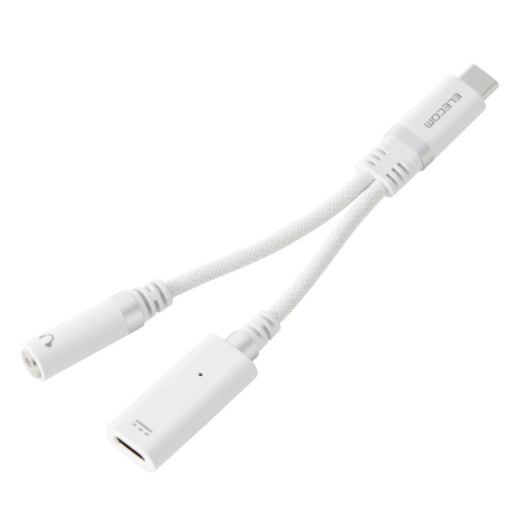 エレコム タイプC イヤホンジャック 変換 ( USB-C to 3.5mm ステレオミニジャック ) DAC 搭載 シリコンメッシュ PD対応 USB充電ポート付 通話対応 ホワイト MPA-C35DPDSMWH
