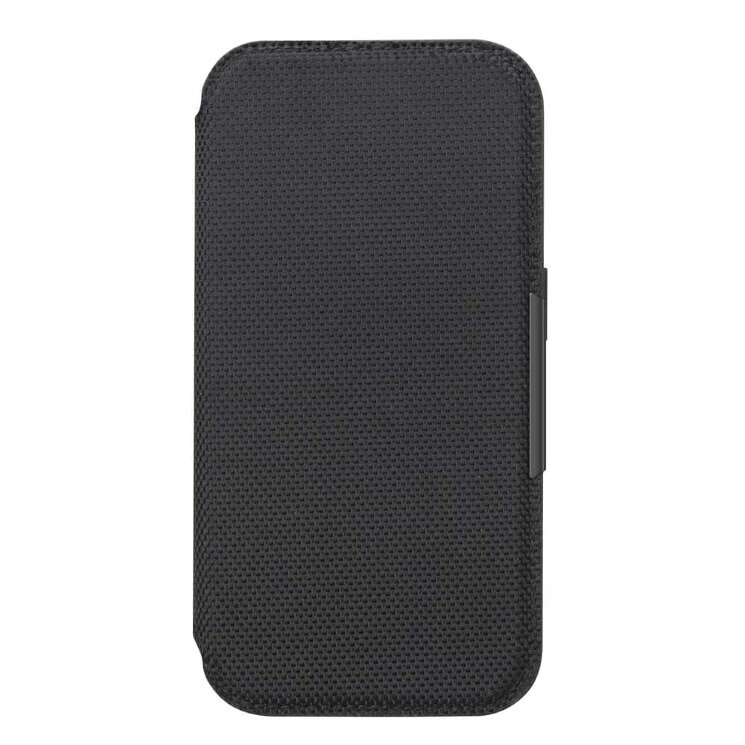 iPhone16 ガラスフリップケース ナイロンメッシュ調/ブラック PG-24AGF04BK