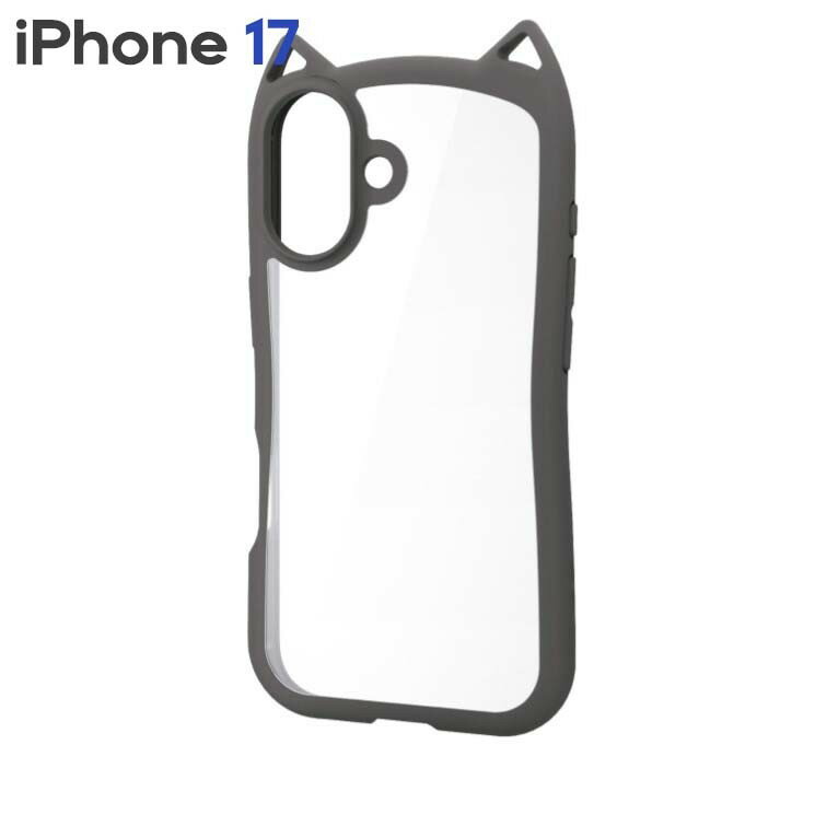 乐天商城 - エレコム iPhone17 ケース ハイブリッド カバー 衝撃吸収 磁気吸着対応メタルステッカー付 ストラップホール付 ストラップホールシート付 猫耳デザイン 背面クリア スモーキー PM-A25AFCCATCH
