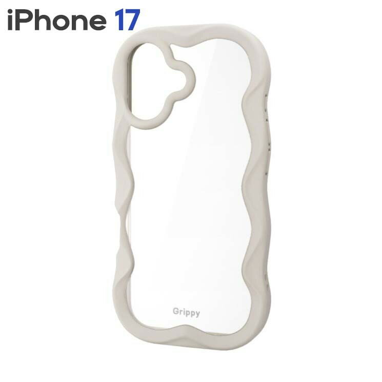 エレコム iPhone17 ケース ハイブリッド カバー 衝撃吸収 磁気吸着対応メタルステッカー付 ストラップホール付 ストラップホールシート付 背面クリア Grippy ベージュ PM-A25AFCWAVEBE