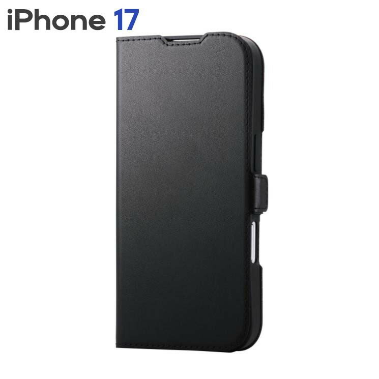 エレコム iPhone17 ケース レザー カバー 手帳型 マグネット フラップ 衝撃吸収 MAGKEEP 磁力吸着ワイヤレス充電対応 ストラップホール付 スタンド機能付 ブラック PM-A25APLFMGBK