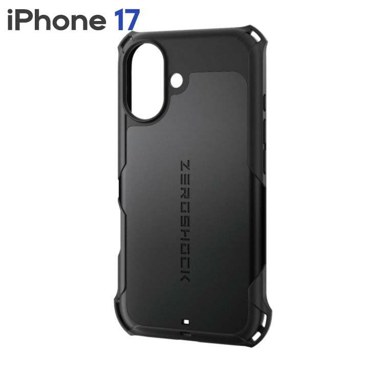 エレコム iPhone17 ケース ハイブリッド カバー 衝撃吸収 ストラップホール付 フィルム付 ZEROSHOCK ブラック PM-A25AZEROBK