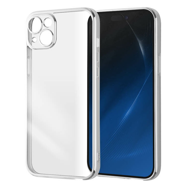 乐天商城 - iPhone15Plus ケース クリア シルバー メタリック フレーム 透明 耐衝撃 シンプル 無地 カメラ 保護 スマホ カバー ソフト TPU アイフォン アイホン META Perfect RT-P43PFC2-SVM