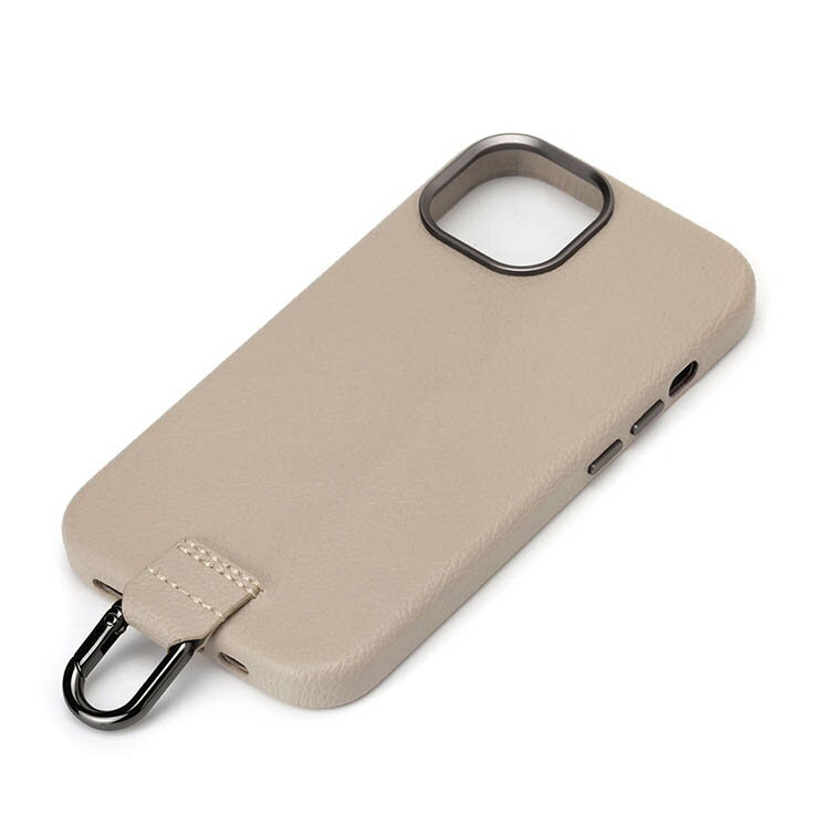 iPhone15 ケース PU レザー グレー ストラップホルダー リング 付 シンプル 無地 スマホ カバー アイフォン アイホン 2023 6.1inch 2眼 PG-23APU02GR