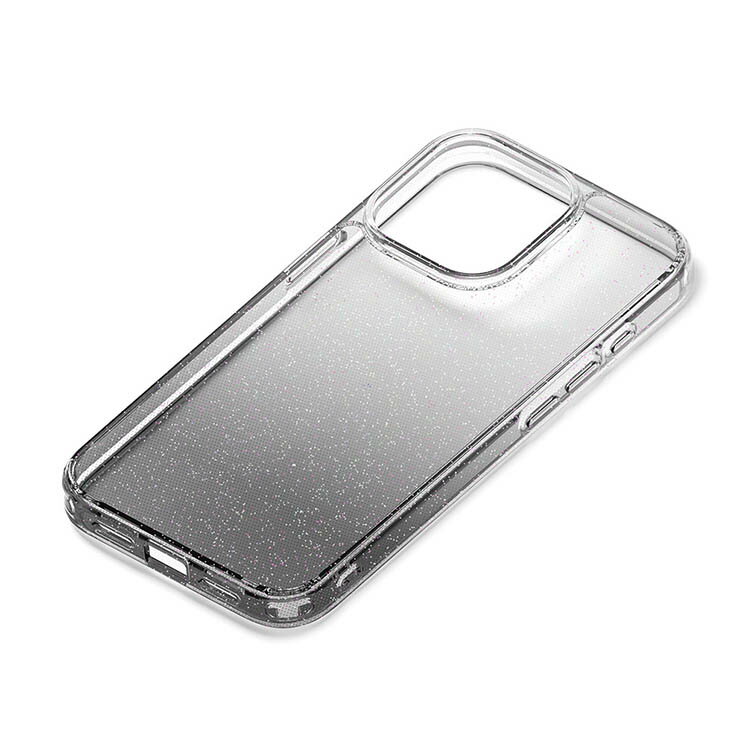 iPhone15Pro ケース ブラック ラメ クリア 透明 グラデーション きらきら ハイブリッド スマホ カバー アイフォン アイホン 2023 6.1inch 3眼 PG-23BPT12BK