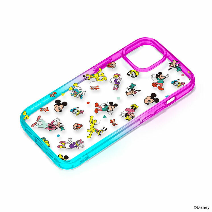 iPhone15 ケース ディズニー ミッキー フレンズ クリア 透明 グラデーション フレーム ハイブリッド キャラクター グッズ ミニー ドナルド グーフィー スマホ カバー アイフォン アイホン 2023 6.1inch 2眼 PG-D23APT02MKY