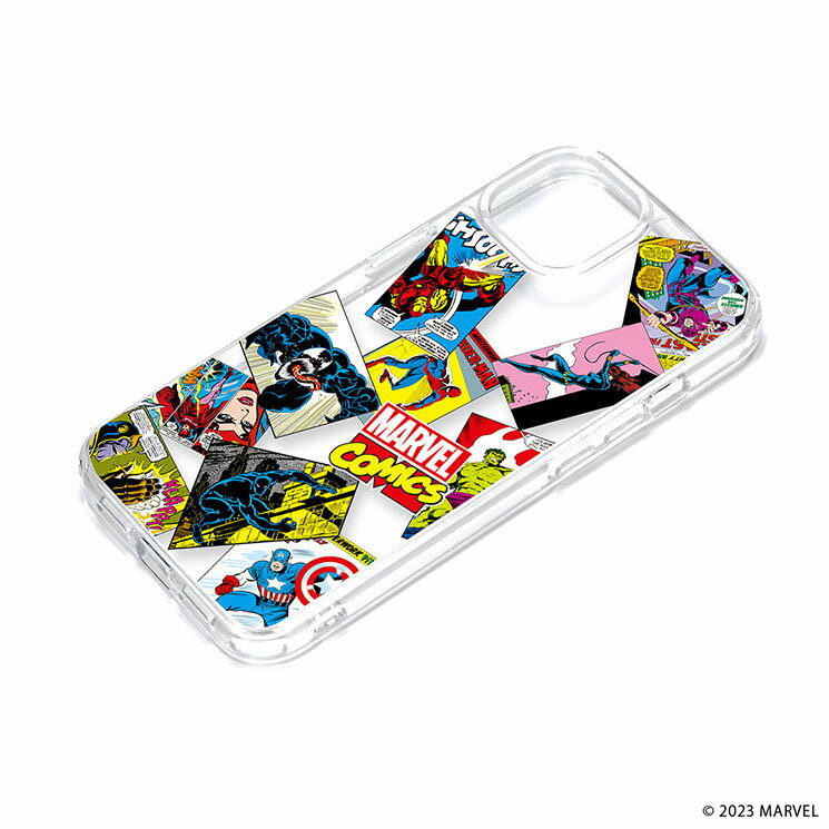 iPhone15 ケース マーベル クリア 透明 ハイブリッド キャラクター グッズ スマホ カバー アイフォン アイホン 2023 6.1inch 2眼 PG-D23APT21MVL