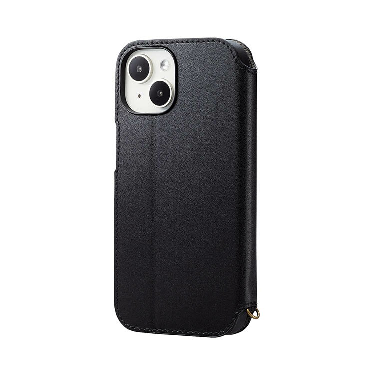 iPhone 15 用 ケース レザー カバー 手帳型 マグネット フラップ 衝撃吸収 ストラップホール付 スタンド機能付 カードケース機能付 NEUTZ ブラック エレコム ELECOM