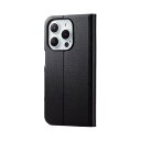 iPhone 15 Pro 用 ケース レザー カバー 手帳型 マグネット フラップ 衝撃吸収 超軽量 薄型 スタンド機能付 カードケース機能付 UltraSlim ブラック エレコム ELECOM