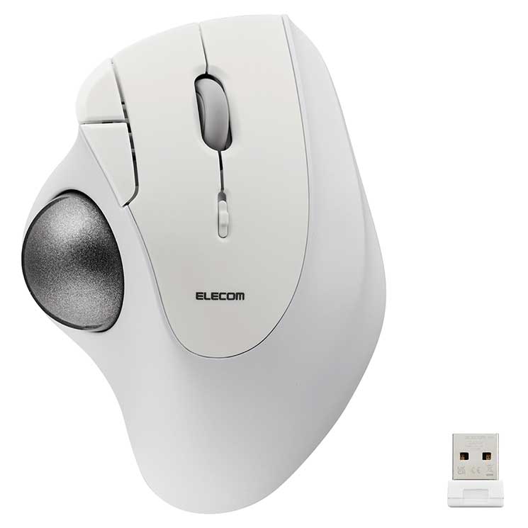 トラックボール マウス 無線 5ボタン 人工ルビーユニット エルゴノミクス 【 Windows 11 / 10 macOS ChromeOS 各種対応 】 ホワイト
