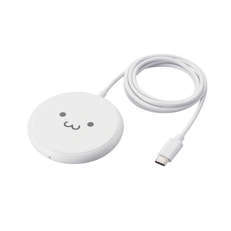 ワイヤレス充電器 Qi認証 5W 卓上 滑り止めパッド ケーブル一体 おくだけ充電 【 iPhone Android Galaxy Xperia スマホ Airpods 等各種対応 】 しろちゃん