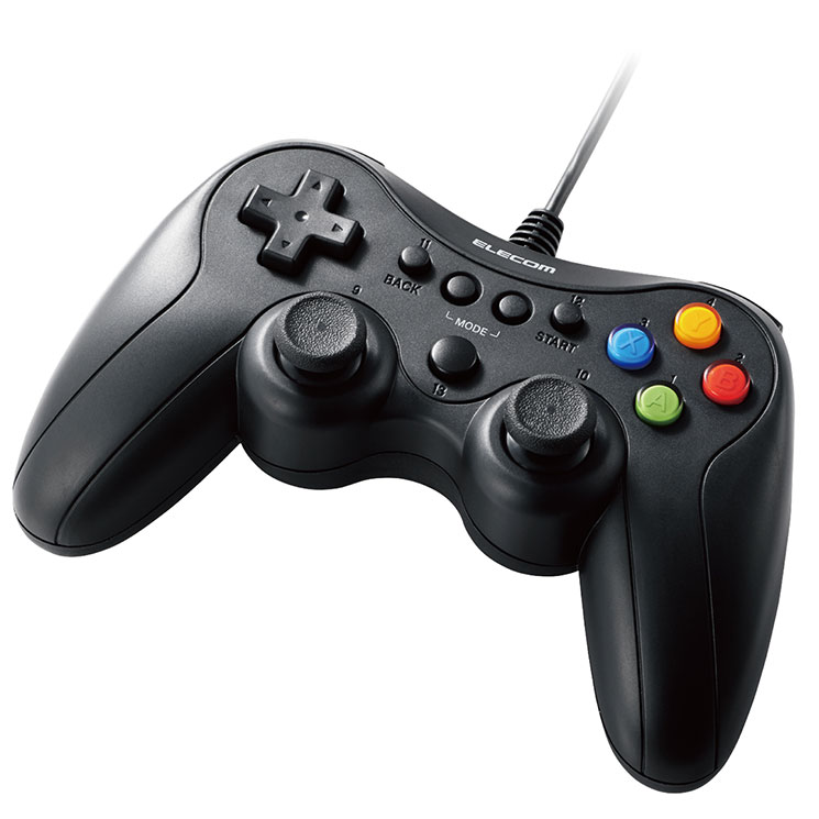 ゲームパッド PC コントローラー USB接続 Xinput PS系ボタン配置 FPS仕様 13ボタン 高耐久ボタン 振動 スティックカバー交換 公式大会使用可 ブラック ELECOM
