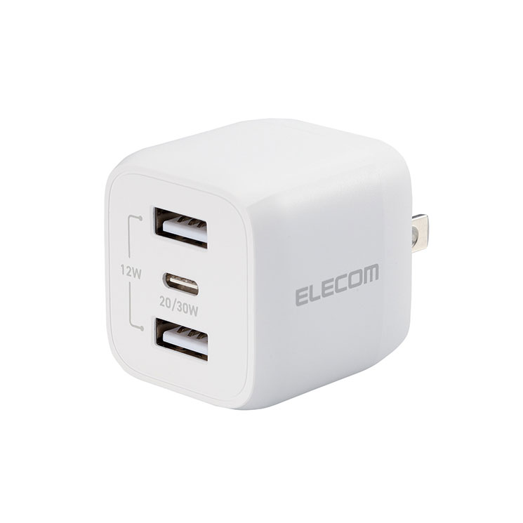 USB Type-C 充電器 PD 対応 出力 32W タイプC ×1 USB A ×2 【 MacBook Air iPad iPhone Android Nintendo Switch 等対応 】 ホワイト エレコム